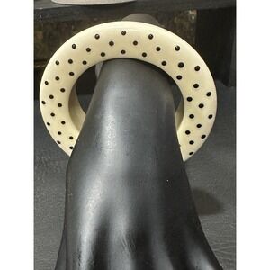 Vintage Cream Lucite Bangle Bracelet Black Polka Dot Retro Chuncky Heavy READ